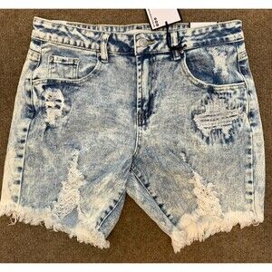Almost Famous Shorts Womens 9/33 mid Rise Bermuda Cut-Off Distressed Acid Denim